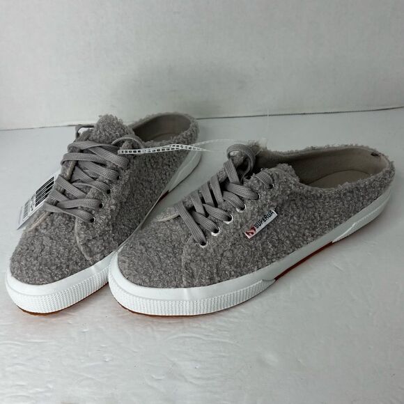 NWOT! Superga Slip On Shearling Mule Round Toe Light Gray Women S3112mw Sneakers - Picture 2 of 14